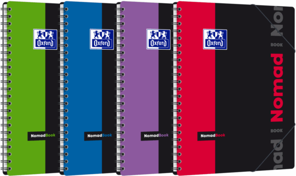 CAIET ORGANIZATOR OXFORD STUDENTS NOMADBOOK, A4+ 80F, HÂRTIE OPTIK 90 G/MP, SPIRĂ DUBLĂ, SCRIBZEE, COPERTĂ PP, MARGINI DUBLE ȘI ANTET, MICROPERFORAȚII ȘI 4 PERFORAȚII, 3 CLAPE COPERTĂ SPATE, ÎNCHIDERE CU ELASTIC, PĂTRĂȚELE, DIVERSE CULORI