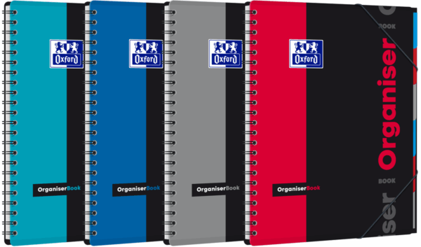 CAIET ORGANIZATOR OXFORD STUDENTS ORGANISER, A4+ 80F, HÂRTIE OPTIK 90 G/MP, SPIRĂ DUBLĂ, SCRIBZEE, COPERTĂ PP, MARGINI DUBLE ȘI ANTET, MICROPERF ȘI 4 PERF, 6 SEPARATOARE REPOZ, 3 CLAPE COPERTĂ SPATE, ÎNCHIDERE CU ELASTIC, PĂTRĂȚELE, DIVERSE CULORI