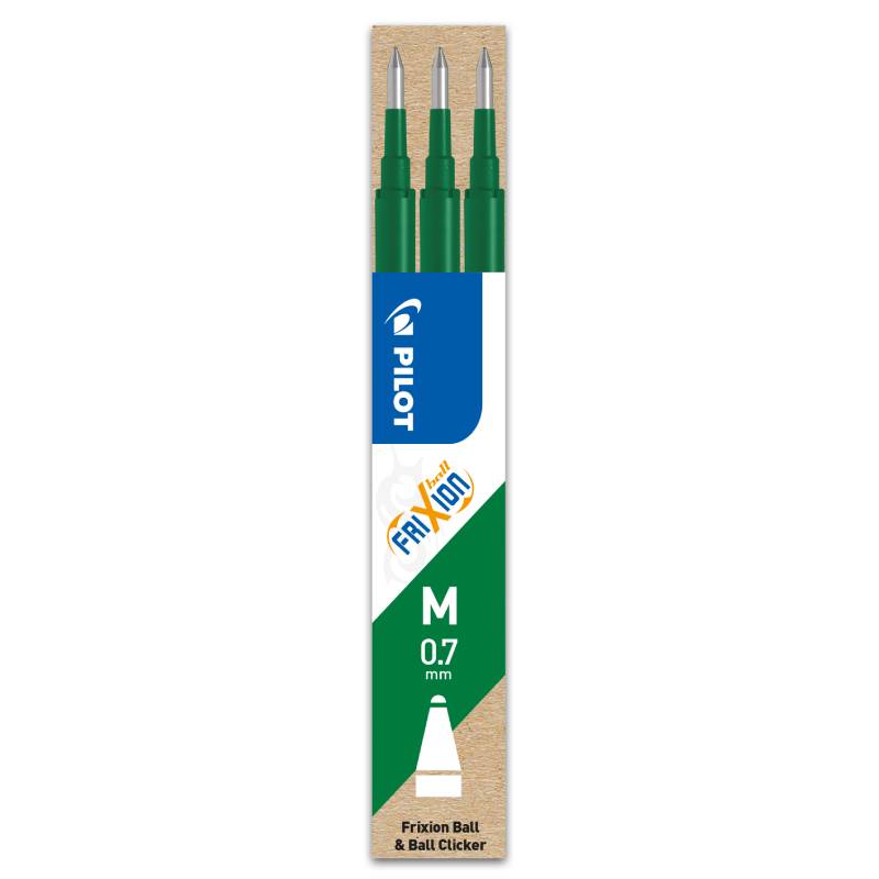 Set 3 rezerve roller Pilot Frixion Ball și FriXion Clicker diverse culori 0.7 mm verde